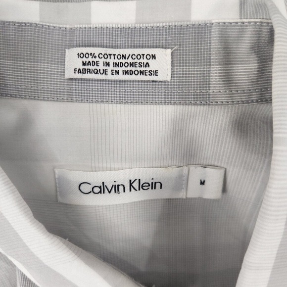 Calvin Klein Mens Shirt Size M Medium Large Plaid Gray Long Sleeve - Picture 8 of 11